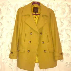 Talbots Petites Mustard Yellow Wool Pea Coat